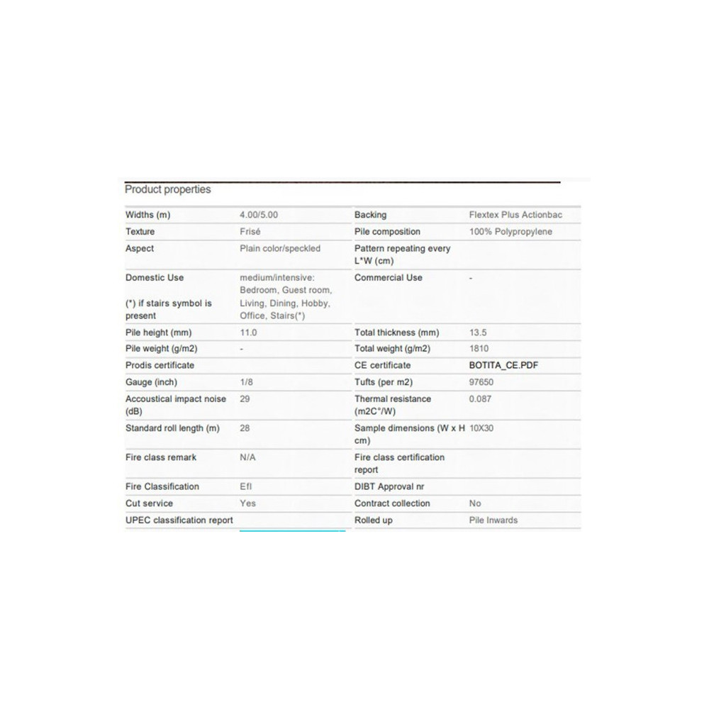 Santa Barbara Otel Halısı Teknik Özellikleri